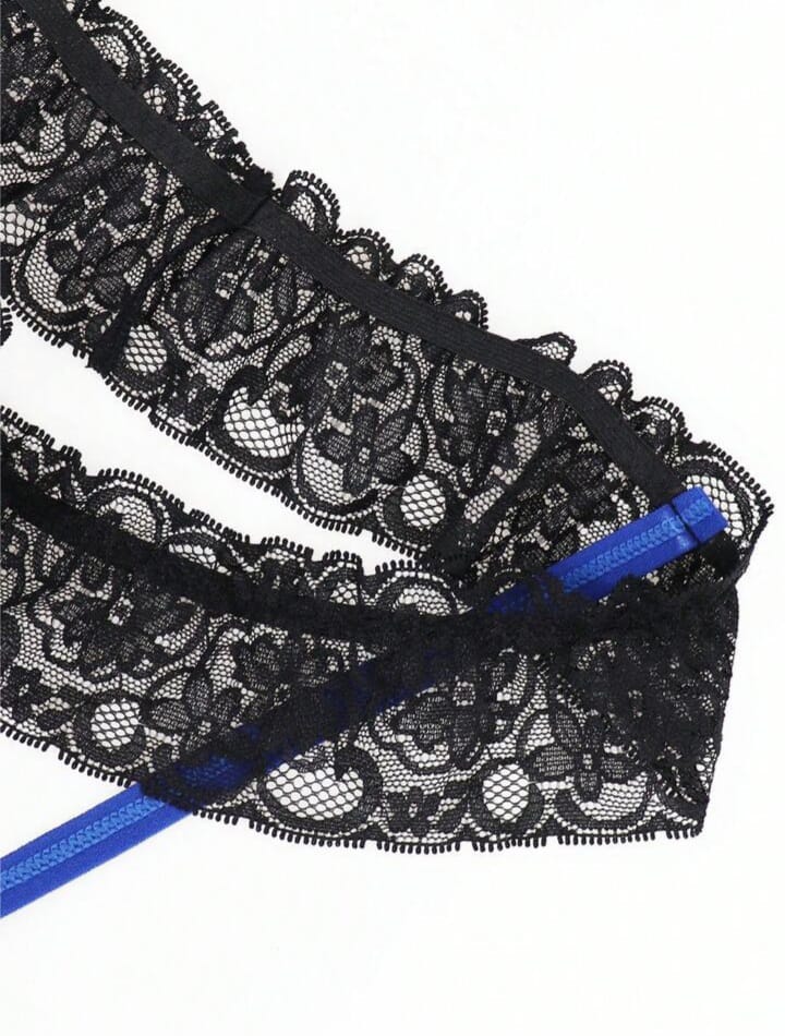 Fashionable Black Cup With Vibrant Blue Trim, Black Waistband With Lace Trim Men's Lingerie